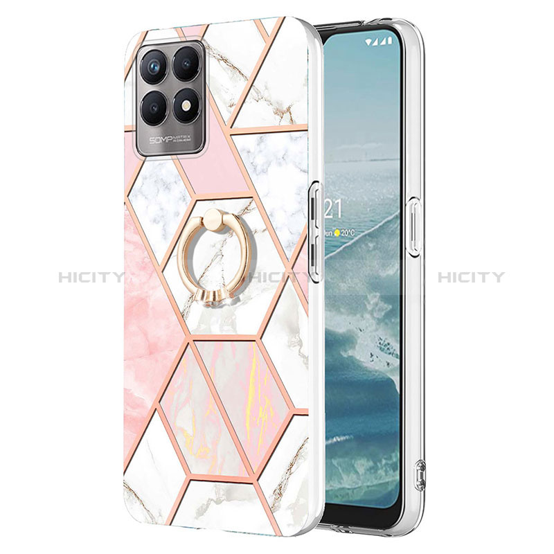 Handyhülle Silikon Hülle Gummi Schutzhülle Flexible Modisch Muster mit Fingerring Ständer Y04B für Realme 8i Rosa Plus