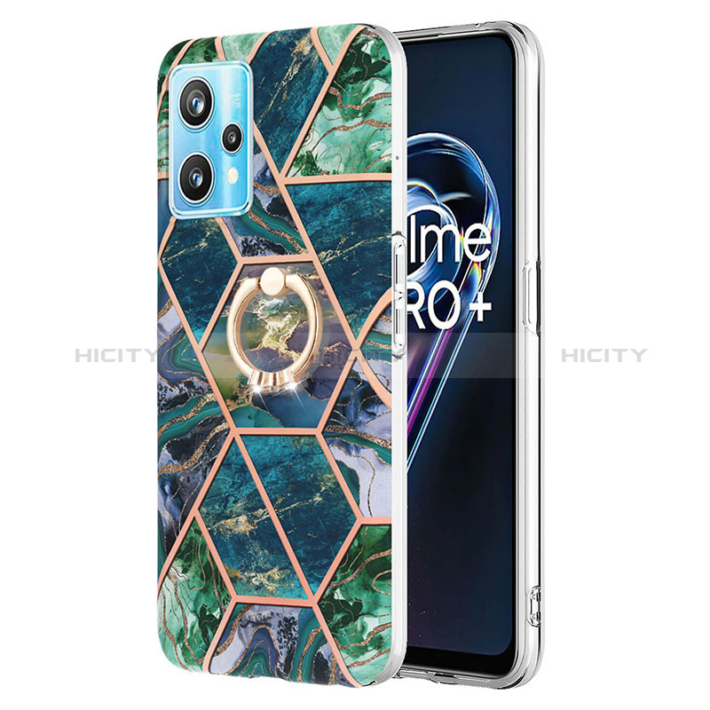 Handyhülle Silikon Hülle Gummi Schutzhülle Flexible Modisch Muster mit Fingerring Ständer Y04B für Realme 9 5G Nachtgrün Plus