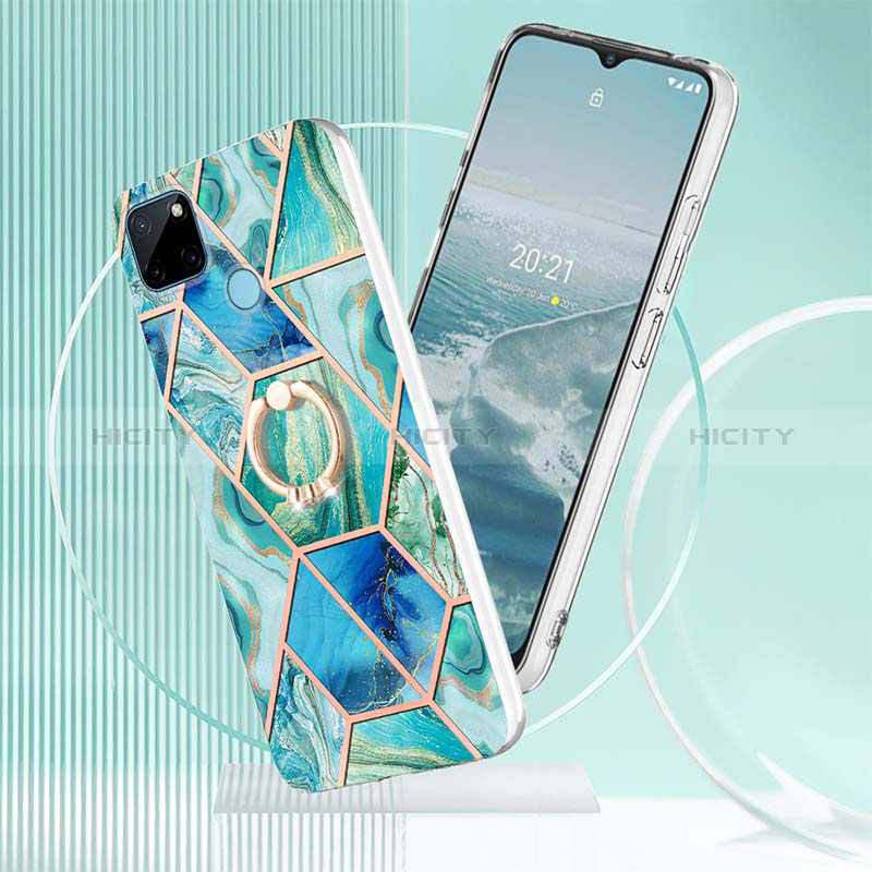 Handyhülle Silikon Hülle Gummi Schutzhülle Flexible Modisch Muster mit Fingerring Ständer Y04B für Realme C25Y groß