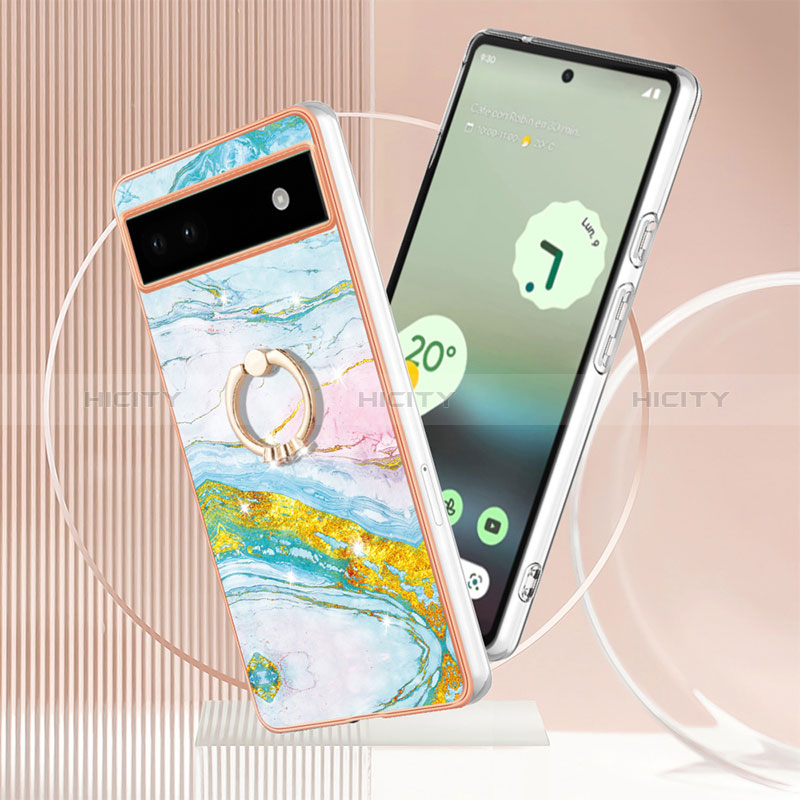 Handyhülle Silikon Hülle Gummi Schutzhülle Flexible Modisch Muster mit Fingerring Ständer Y05B für Google Pixel 6a 5G groß