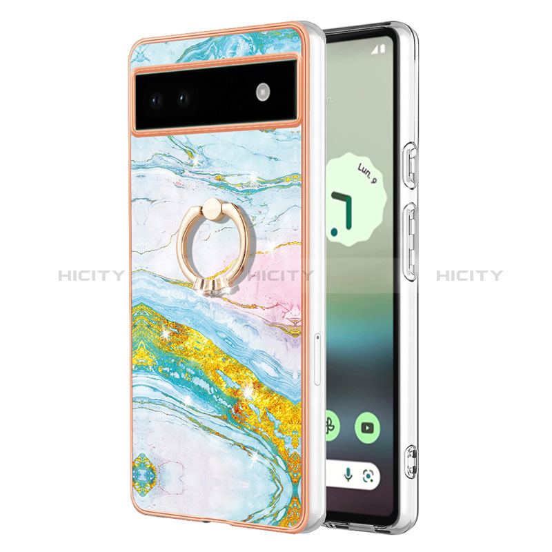 Handyhülle Silikon Hülle Gummi Schutzhülle Flexible Modisch Muster mit Fingerring Ständer Y05B für Google Pixel 6a 5G Bunt Plus