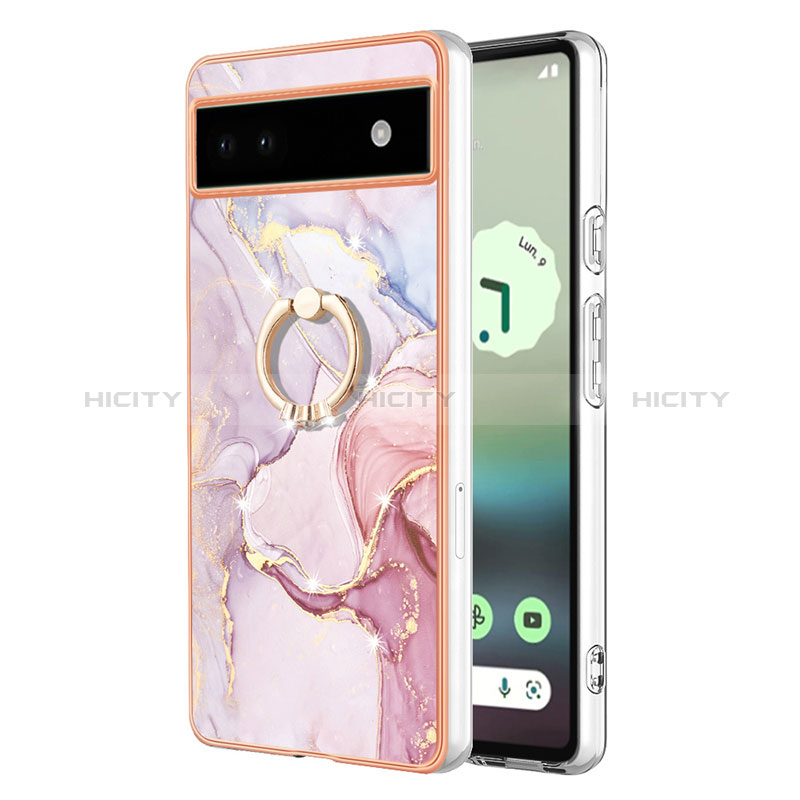 Handyhülle Silikon Hülle Gummi Schutzhülle Flexible Modisch Muster mit Fingerring Ständer Y05B für Google Pixel 6a 5G Rosa Plus