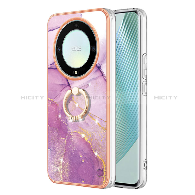 Handyhülle Silikon Hülle Gummi Schutzhülle Flexible Modisch Muster mit Fingerring Ständer Y05B für Huawei Honor Magic5 Lite 5G Helles Lila