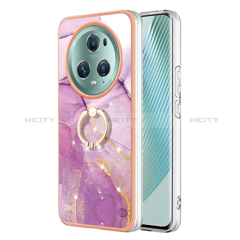 Handyhülle Silikon Hülle Gummi Schutzhülle Flexible Modisch Muster mit Fingerring Ständer Y05B für Huawei Honor Magic5 Pro 5G Helles Lila