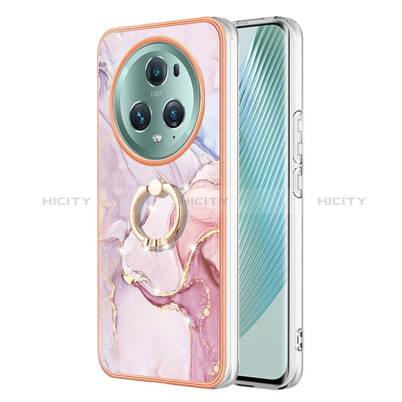 Handyhülle Silikon Hülle Gummi Schutzhülle Flexible Modisch Muster mit Fingerring Ständer Y05B für Huawei Honor Magic5 Pro 5G Rosa