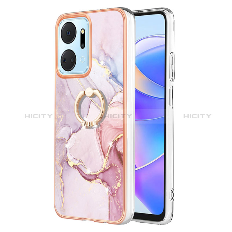 Handyhülle Silikon Hülle Gummi Schutzhülle Flexible Modisch Muster mit Fingerring Ständer Y05B für Huawei Honor X7a Rosa