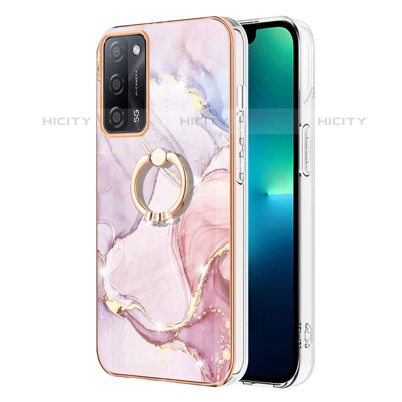 Handyhülle Silikon Hülle Gummi Schutzhülle Flexible Modisch Muster mit Fingerring Ständer Y05B für Oppo A53s 5G Rosa Plus