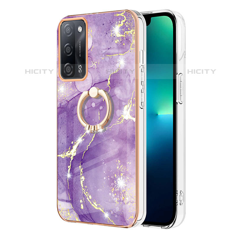 Handyhülle Silikon Hülle Gummi Schutzhülle Flexible Modisch Muster mit Fingerring Ständer Y05B für Oppo A53s 5G Violett