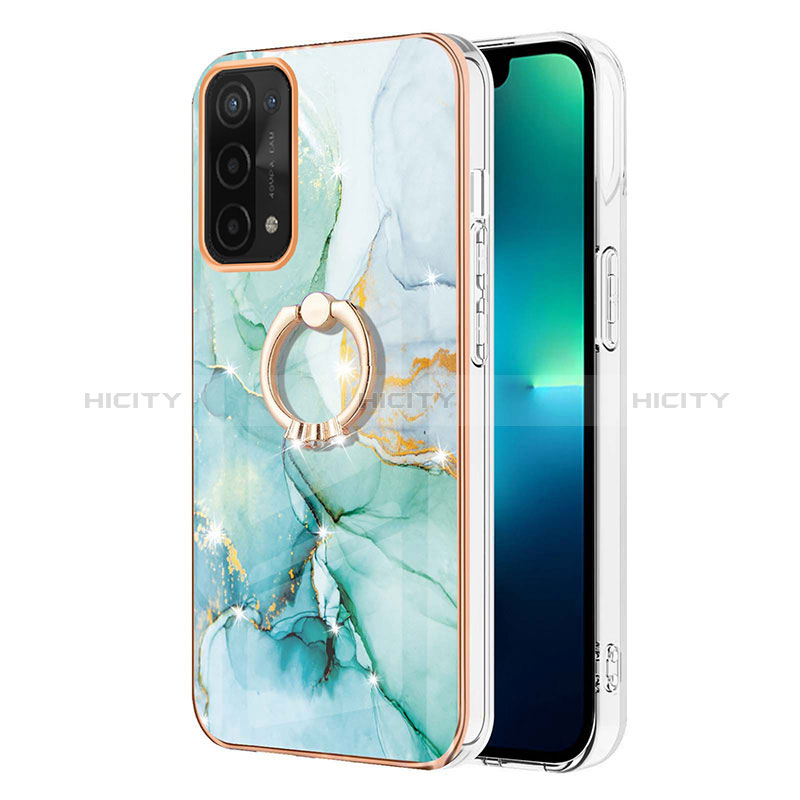 Handyhülle Silikon Hülle Gummi Schutzhülle Flexible Modisch Muster mit Fingerring Ständer Y05B für Oppo A54 5G Grün Plus