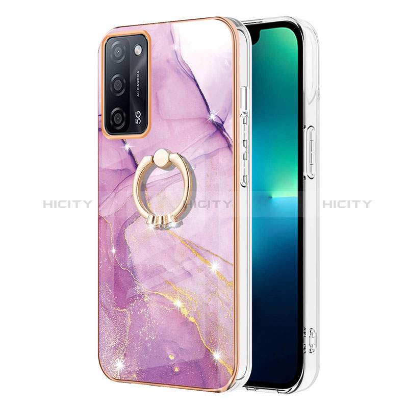 Handyhülle Silikon Hülle Gummi Schutzhülle Flexible Modisch Muster mit Fingerring Ständer Y05B für Oppo A56 5G Helles Lila