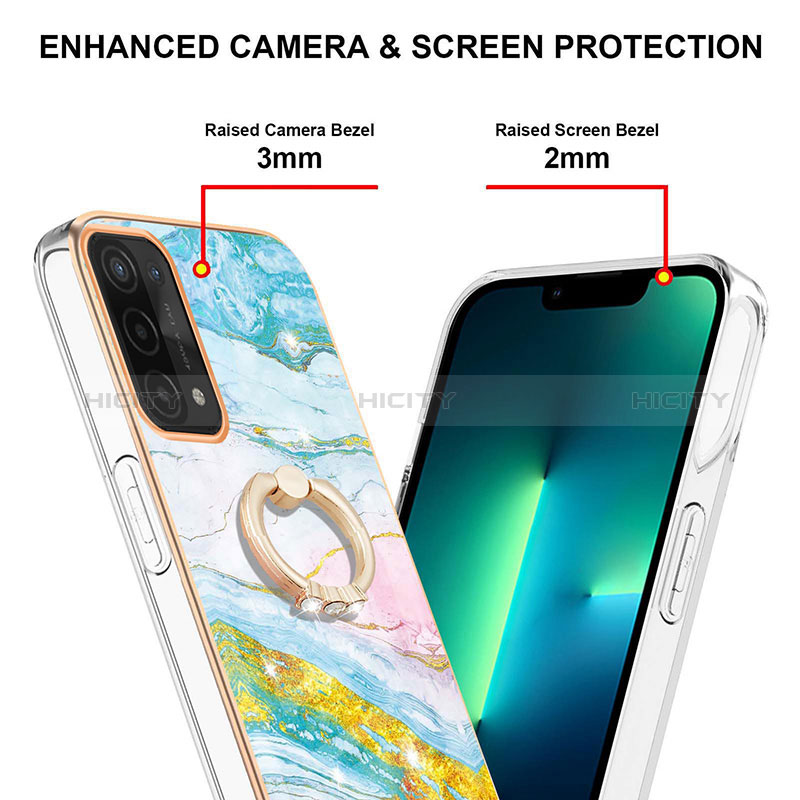 Handyhülle Silikon Hülle Gummi Schutzhülle Flexible Modisch Muster mit Fingerring Ständer Y05B für Oppo A74 5G groß