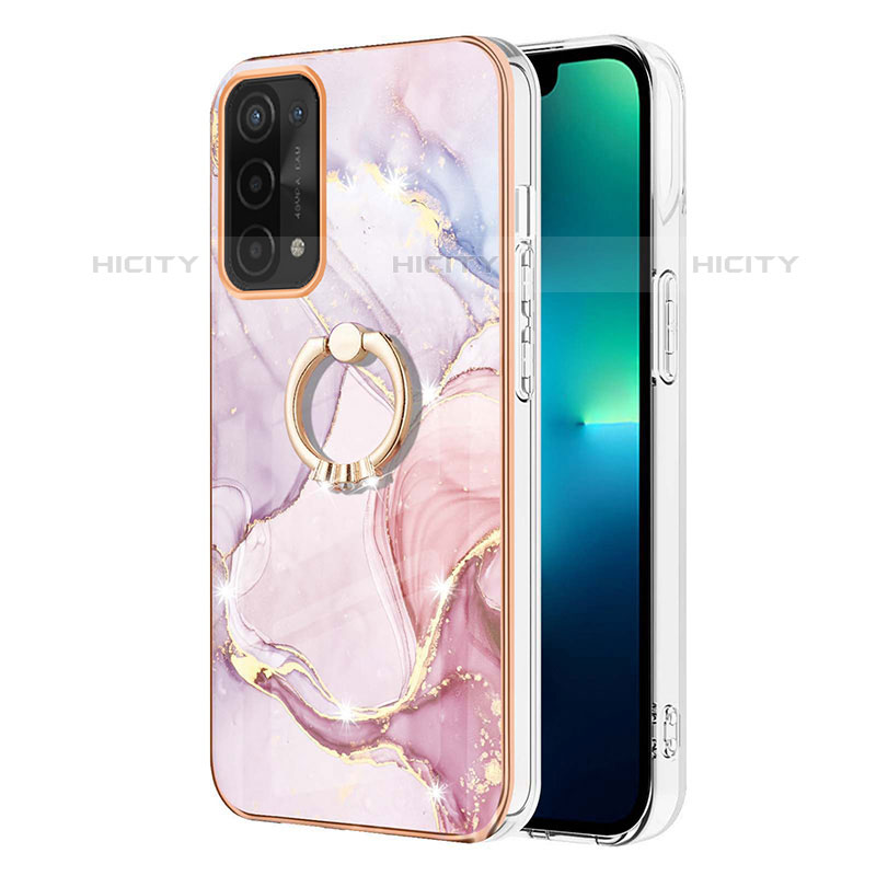 Handyhülle Silikon Hülle Gummi Schutzhülle Flexible Modisch Muster mit Fingerring Ständer Y05B für Oppo A93 5G Rosa