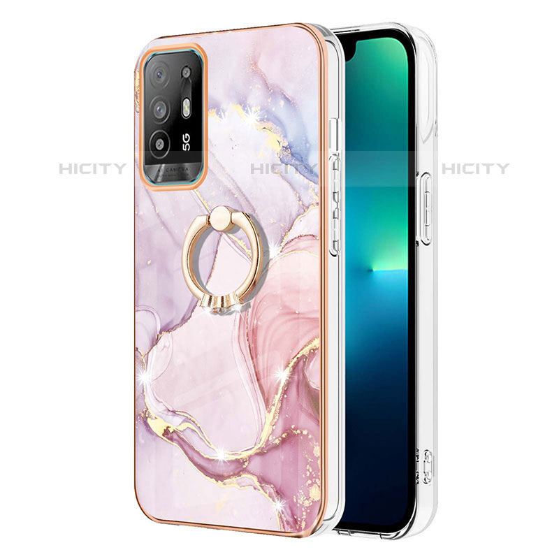 Handyhülle Silikon Hülle Gummi Schutzhülle Flexible Modisch Muster mit Fingerring Ständer Y05B für Oppo A95 5G Rosa