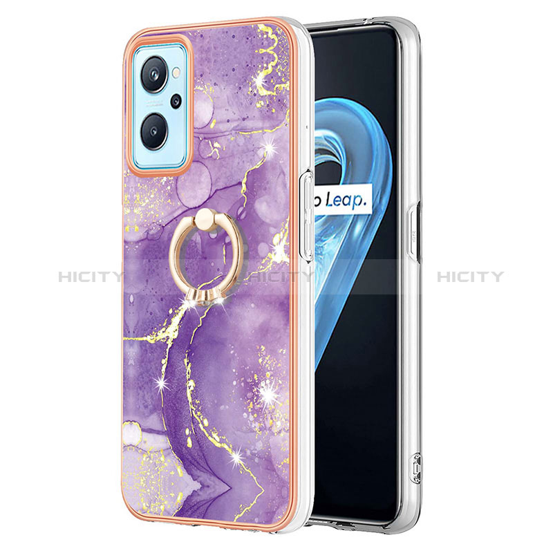 Handyhülle Silikon Hülle Gummi Schutzhülle Flexible Modisch Muster mit Fingerring Ständer Y05B für Oppo A96 4G Violett Plus