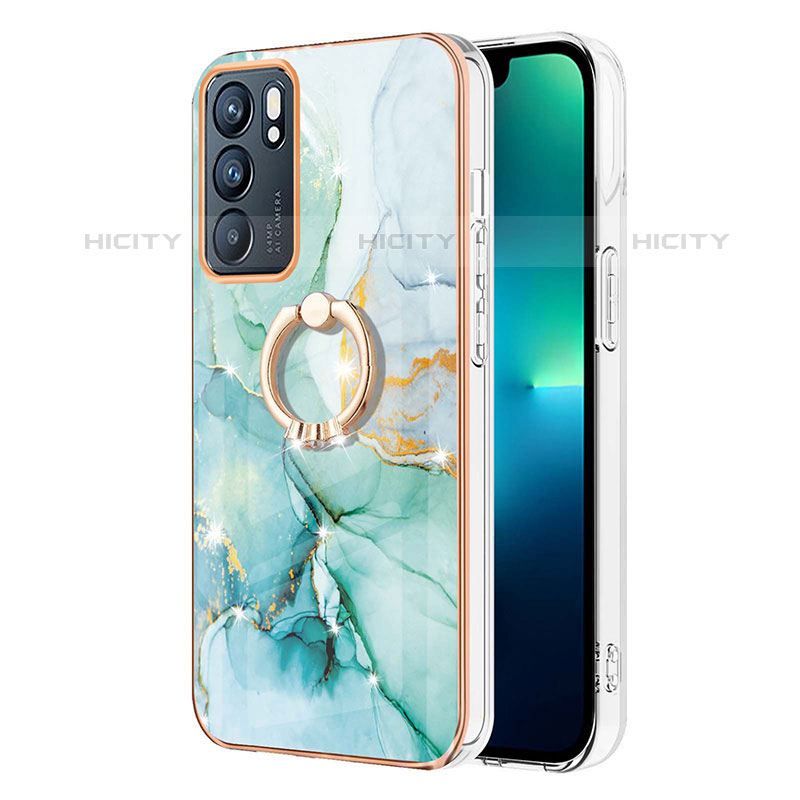 Handyhülle Silikon Hülle Gummi Schutzhülle Flexible Modisch Muster mit Fingerring Ständer Y05B für Oppo Reno6 5G