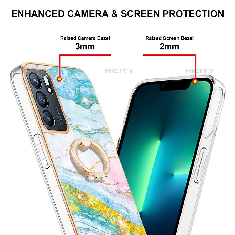 Handyhülle Silikon Hülle Gummi Schutzhülle Flexible Modisch Muster mit Fingerring Ständer Y05B für Oppo Reno6 5G groß