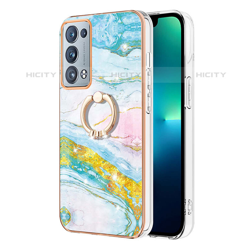 Handyhülle Silikon Hülle Gummi Schutzhülle Flexible Modisch Muster mit Fingerring Ständer Y05B für Oppo Reno6 Pro 5G