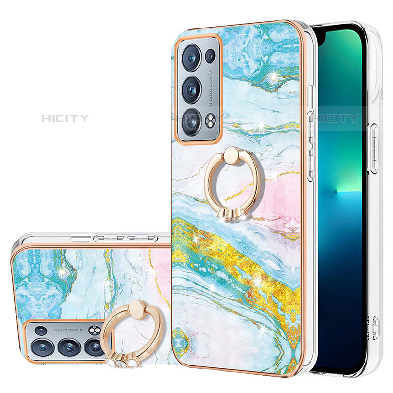 Handyhülle Silikon Hülle Gummi Schutzhülle Flexible Modisch Muster mit Fingerring Ständer Y05B für Oppo Reno6 Pro 5G