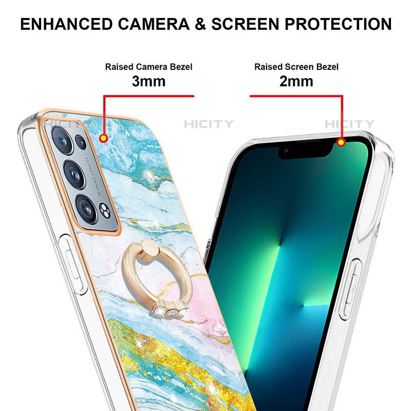 Handyhülle Silikon Hülle Gummi Schutzhülle Flexible Modisch Muster mit Fingerring Ständer Y05B für Oppo Reno6 Pro 5G