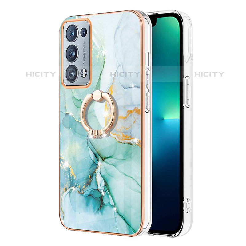 Handyhülle Silikon Hülle Gummi Schutzhülle Flexible Modisch Muster mit Fingerring Ständer Y05B für Oppo Reno6 Pro 5G Grün