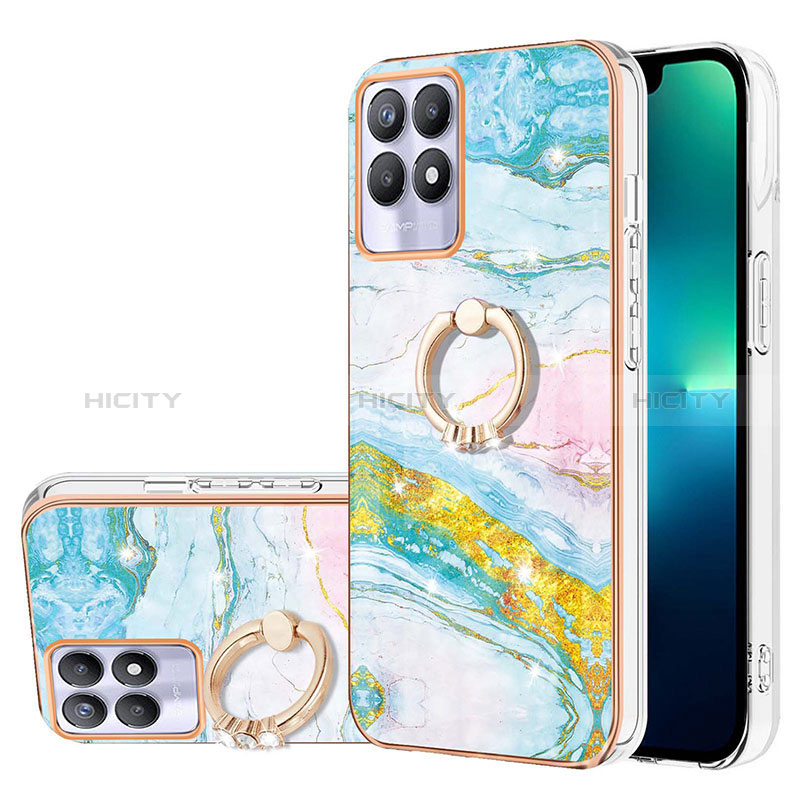 Handyhülle Silikon Hülle Gummi Schutzhülle Flexible Modisch Muster mit Fingerring Ständer Y05B für Realme 8i