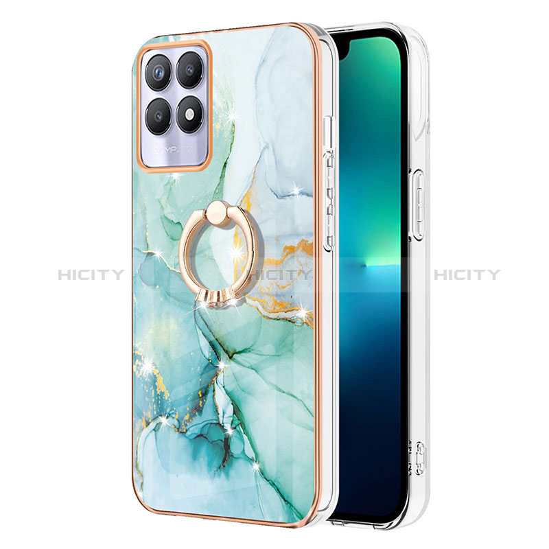 Handyhülle Silikon Hülle Gummi Schutzhülle Flexible Modisch Muster mit Fingerring Ständer Y05B für Realme 8i Grün