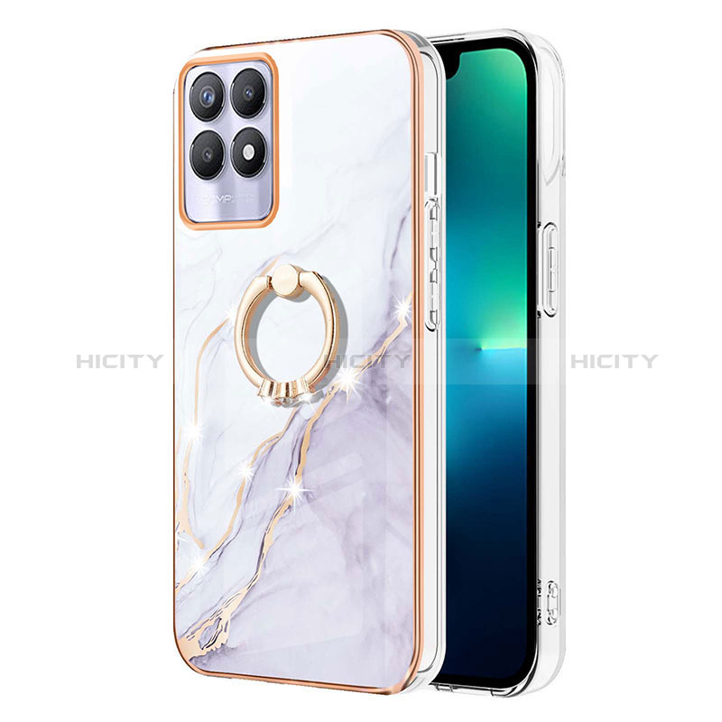 Handyhülle Silikon Hülle Gummi Schutzhülle Flexible Modisch Muster mit Fingerring Ständer Y05B für Realme 8i Weiß Plus