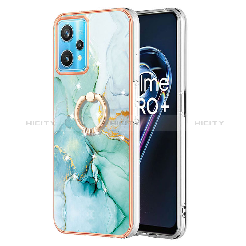 Handyhülle Silikon Hülle Gummi Schutzhülle Flexible Modisch Muster mit Fingerring Ständer Y05B für Realme 9 4G Grün