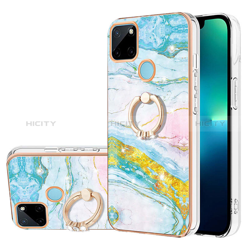 Handyhülle Silikon Hülle Gummi Schutzhülle Flexible Modisch Muster mit Fingerring Ständer Y05B für Realme C25Y India