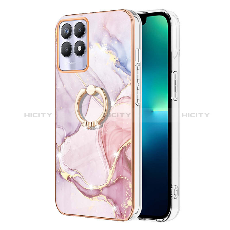 Handyhülle Silikon Hülle Gummi Schutzhülle Flexible Modisch Muster mit Fingerring Ständer Y05B für Realme Narzo 50 4G Rosa Plus