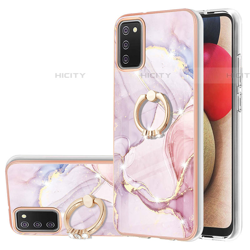 Handyhülle Silikon Hülle Gummi Schutzhülle Flexible Modisch Muster mit Fingerring Ständer Y05B für Samsung Galaxy A03s Rosa