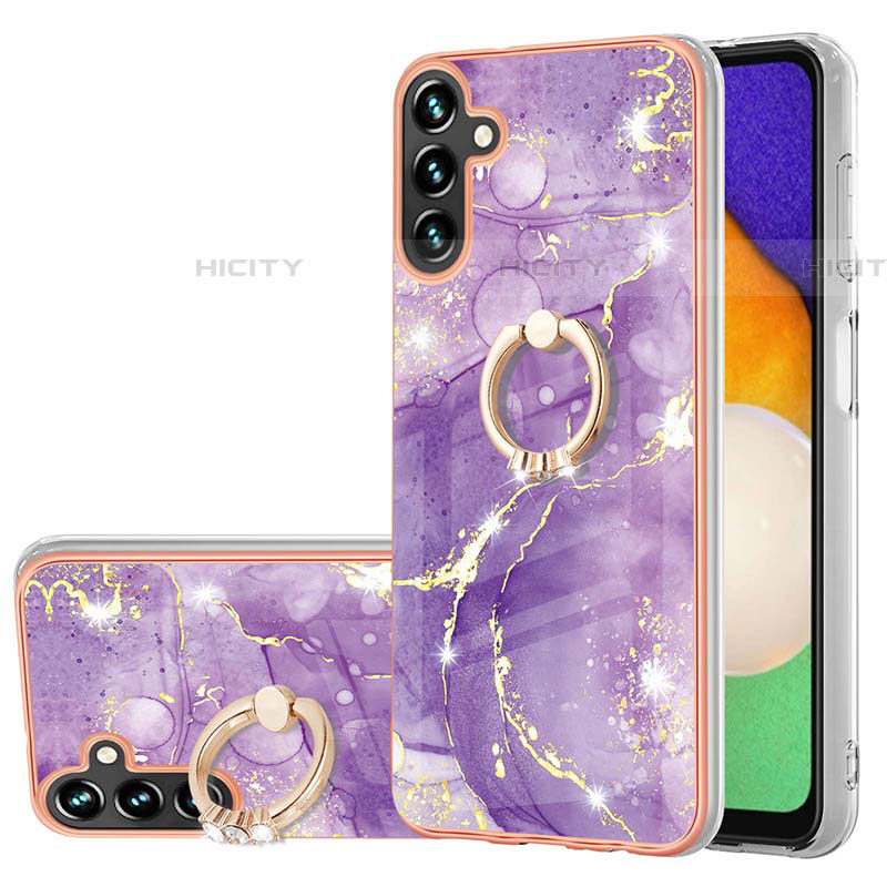 Handyhülle Silikon Hülle Gummi Schutzhülle Flexible Modisch Muster mit Fingerring Ständer Y05B für Samsung Galaxy A04s Violett