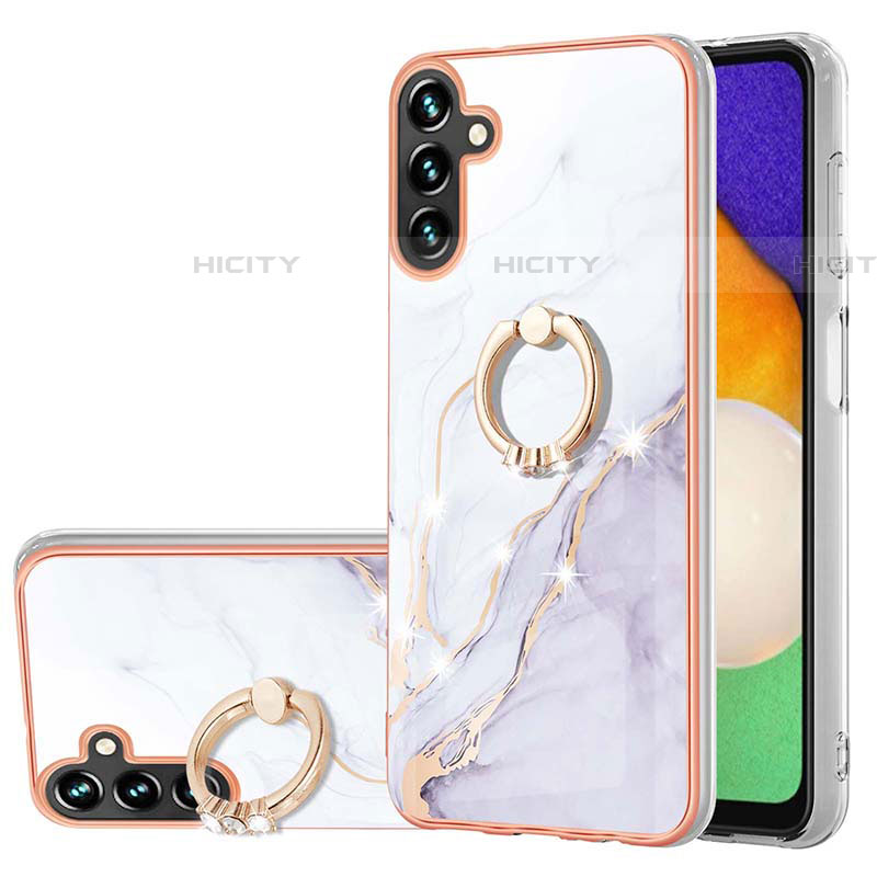 Handyhülle Silikon Hülle Gummi Schutzhülle Flexible Modisch Muster mit Fingerring Ständer Y05B für Samsung Galaxy A04s Weiß