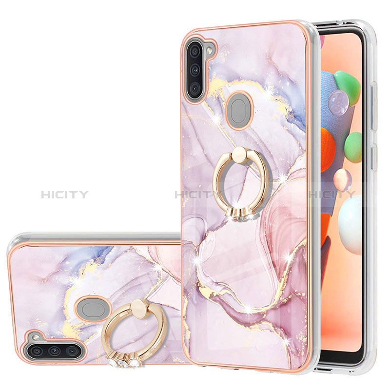 Handyhülle Silikon Hülle Gummi Schutzhülle Flexible Modisch Muster mit Fingerring Ständer Y05B für Samsung Galaxy A11 Rosa Plus