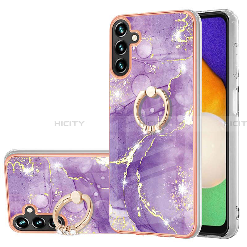 Handyhülle Silikon Hülle Gummi Schutzhülle Flexible Modisch Muster mit Fingerring Ständer Y05B für Samsung Galaxy A13 5G Violett Plus