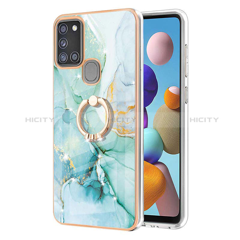 Handyhülle Silikon Hülle Gummi Schutzhülle Flexible Modisch Muster mit Fingerring Ständer Y05B für Samsung Galaxy A21s