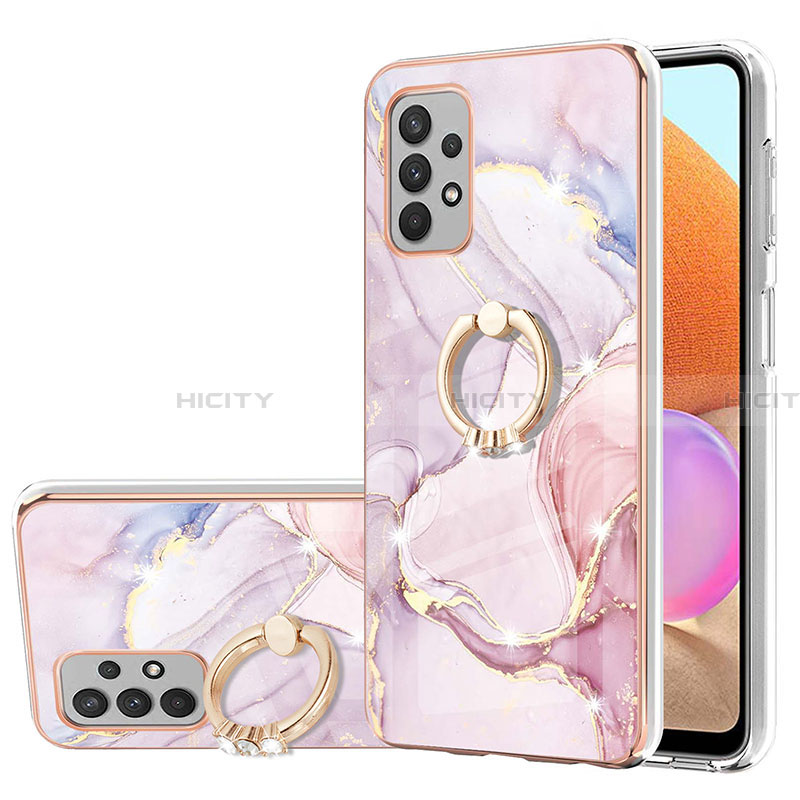 Handyhülle Silikon Hülle Gummi Schutzhülle Flexible Modisch Muster mit Fingerring Ständer Y05B für Samsung Galaxy A32 4G Rosa