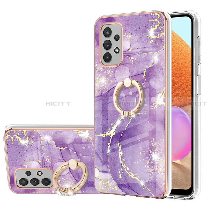 Handyhülle Silikon Hülle Gummi Schutzhülle Flexible Modisch Muster mit Fingerring Ständer Y05B für Samsung Galaxy A32 4G Violett