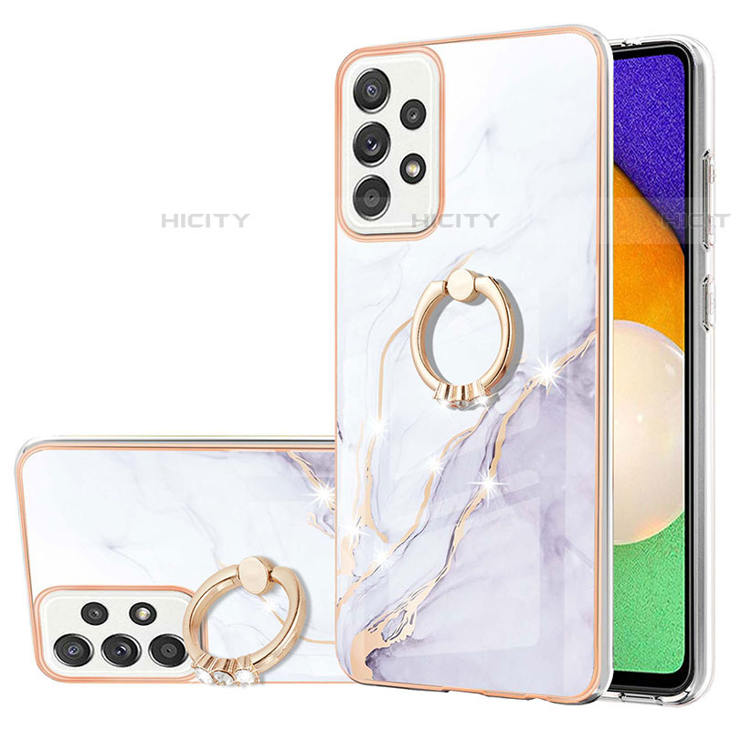 Handyhülle Silikon Hülle Gummi Schutzhülle Flexible Modisch Muster mit Fingerring Ständer Y05B für Samsung Galaxy A52 4G Weiß