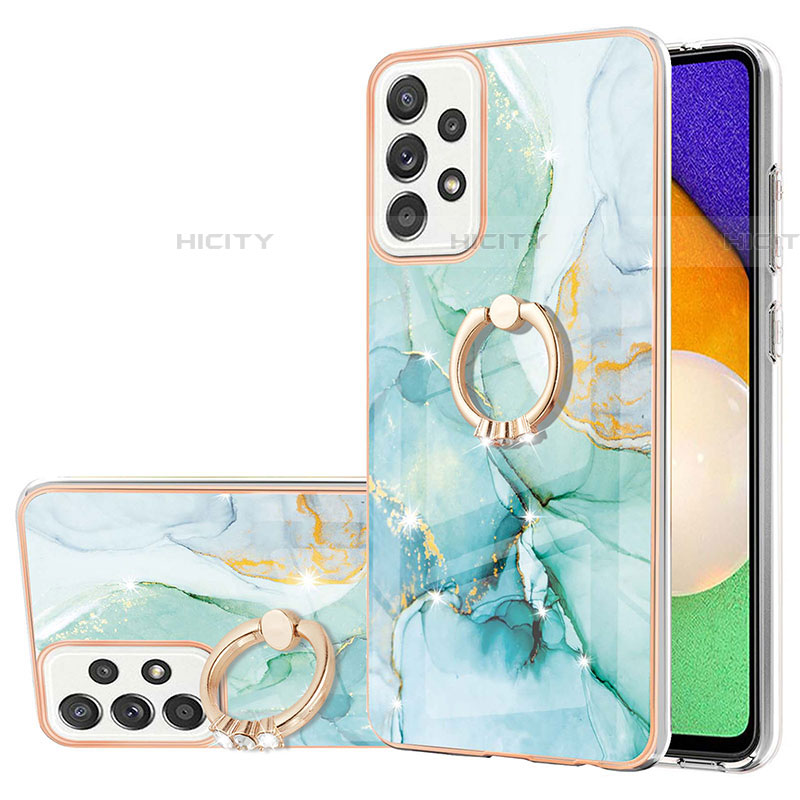 Handyhülle Silikon Hülle Gummi Schutzhülle Flexible Modisch Muster mit Fingerring Ständer Y05B für Samsung Galaxy A52 5G Grün Plus