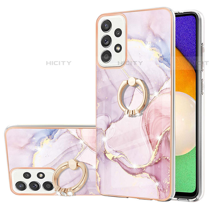 Handyhülle Silikon Hülle Gummi Schutzhülle Flexible Modisch Muster mit Fingerring Ständer Y05B für Samsung Galaxy A52 5G Rosa Plus