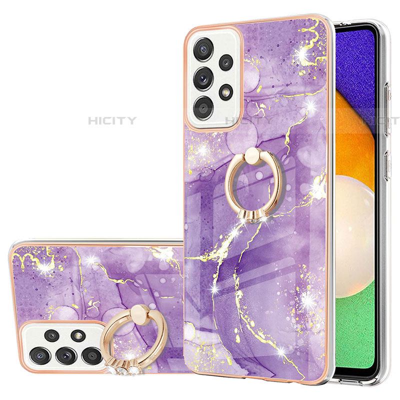 Handyhülle Silikon Hülle Gummi Schutzhülle Flexible Modisch Muster mit Fingerring Ständer Y05B für Samsung Galaxy A52 5G Violett Plus