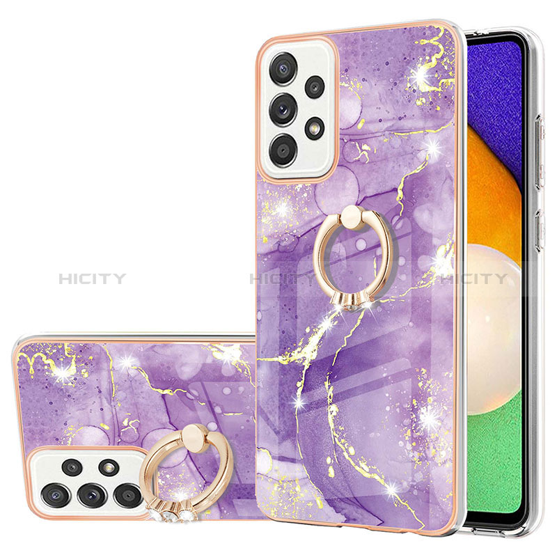 Handyhülle Silikon Hülle Gummi Schutzhülle Flexible Modisch Muster mit Fingerring Ständer Y05B für Samsung Galaxy A52s 5G Violett