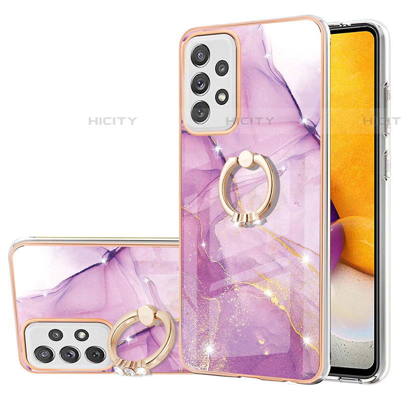 Handyhülle Silikon Hülle Gummi Schutzhülle Flexible Modisch Muster mit Fingerring Ständer Y05B für Samsung Galaxy A72 4G Helles Lila