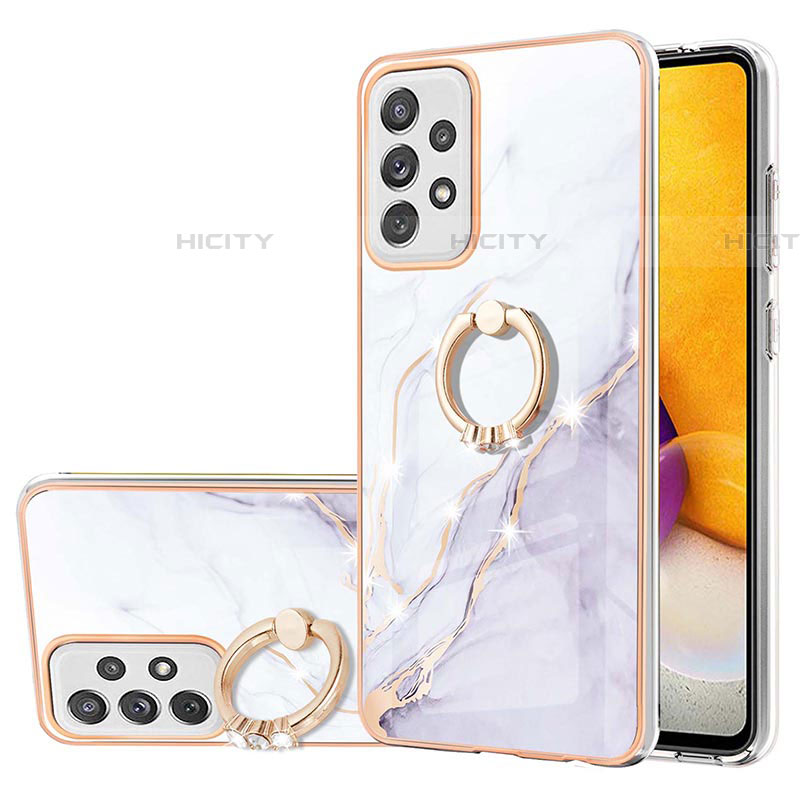 Handyhülle Silikon Hülle Gummi Schutzhülle Flexible Modisch Muster mit Fingerring Ständer Y05B für Samsung Galaxy A72 4G Weiß Plus