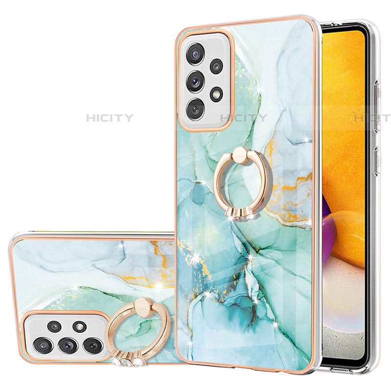 Handyhülle Silikon Hülle Gummi Schutzhülle Flexible Modisch Muster mit Fingerring Ständer Y05B für Samsung Galaxy A72 5G Grün