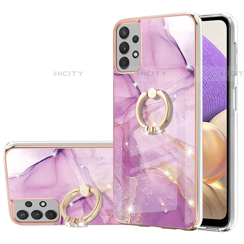 Handyhülle Silikon Hülle Gummi Schutzhülle Flexible Modisch Muster mit Fingerring Ständer Y05B für Samsung Galaxy A73 5G Helles Lila