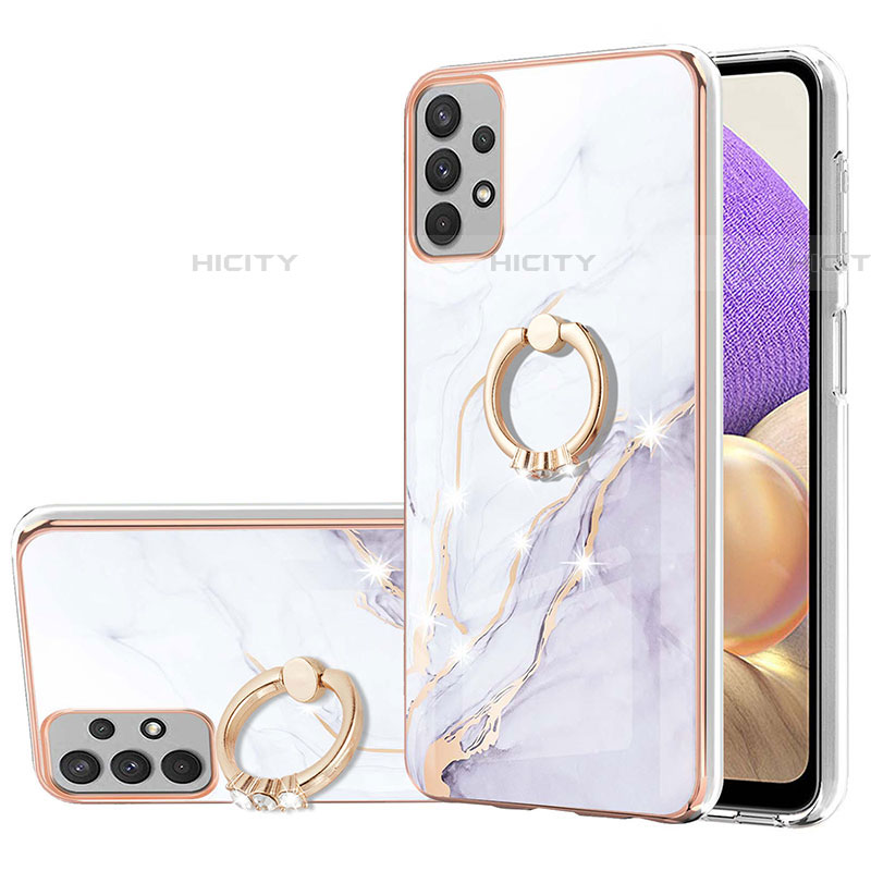 Handyhülle Silikon Hülle Gummi Schutzhülle Flexible Modisch Muster mit Fingerring Ständer Y05B für Samsung Galaxy A73 5G Weiß Plus