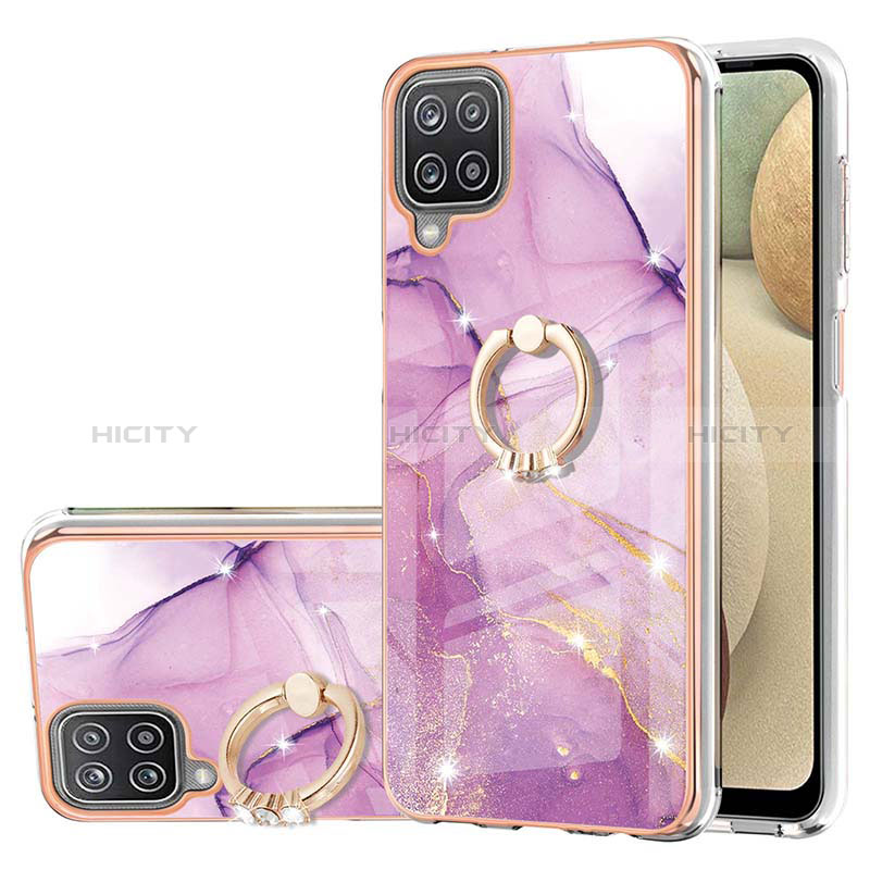 Handyhülle Silikon Hülle Gummi Schutzhülle Flexible Modisch Muster mit Fingerring Ständer Y05B für Samsung Galaxy F12 Helles Lila