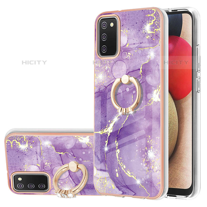 Handyhülle Silikon Hülle Gummi Schutzhülle Flexible Modisch Muster mit Fingerring Ständer Y05B für Samsung Galaxy M02s Violett